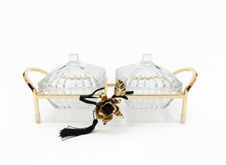 MAY FLOWER 2 - Tier Crystal Candy Pot with Gold Metal Holder – Stylish Dessert & Snack Display Stand for Parties, Weddings, or Home Serving 32x10 cm - Al Kabayel Discount CentreMAY FLOWER 2 - Tier Crystal Candy Pot with Gold Metal Holder – Stylish Dessert & Snack Display Stand for Parties, Weddings, or Home Serving 32x10 cmJars & Food SaversMAY FLOWERAl Kabayel Discount Centre