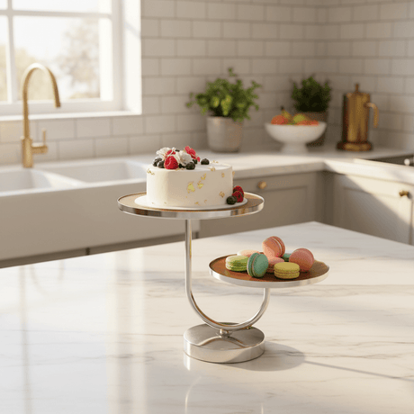 May Flower 2 - Tier Round Wooden Cake Stand | Silver Stainless Steel Base | 25×20cm - Al Kabayel Discount CentreMay Flower 2 - Tier Round Wooden Cake Stand | Silver Stainless Steel Base | 25×20cmServing TraysMAY FLOWERAl Kabayel Discount Centre