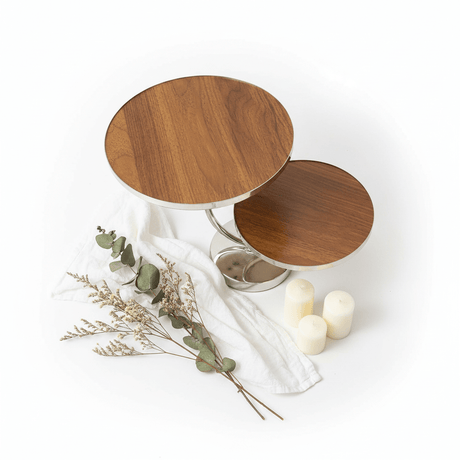 May Flower 2 - Tier Round Wooden Cake Stand | Silver Stainless Steel Base | 25×20cm - Al Kabayel Discount CentreMay Flower 2 - Tier Round Wooden Cake Stand | Silver Stainless Steel Base | 25×20cmServing TraysMAY FLOWERAl Kabayel Discount Centre