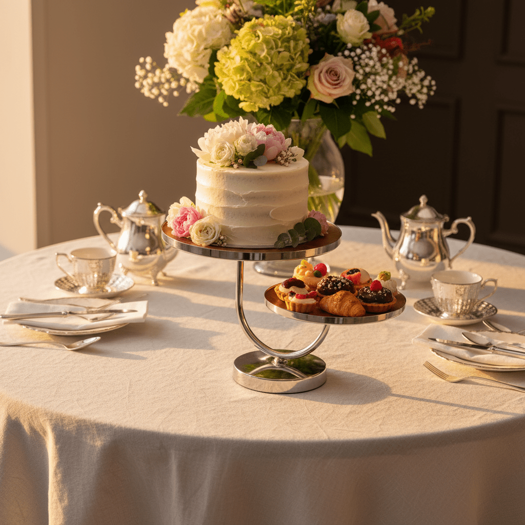 May Flower 2 - Tier Round Wooden Cake Stand | Silver Stainless Steel Base | 25×20cm - Al Kabayel Discount CentreMay Flower 2 - Tier Round Wooden Cake Stand | Silver Stainless Steel Base | 25×20cmServing TraysMAY FLOWERAl Kabayel Discount Centre