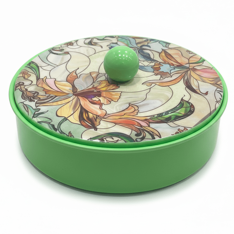 May Flower Elegant Round Green Candy Storage Box with Decorative Lid for Serving & Gifting – 15cm - Al Kabayel Discount CentreMay Flower Elegant Round Green Candy Storage Box with Decorative Lid for Serving & Gifting – 15cmJars & Food SaversMAY FLOWERAl Kabayel Discount Centre