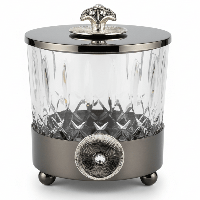 May Flower Luxury Black Metal & Glass Candy Pot with Elegant Lid – Decorative Sweet & Dates Jar 12×12 cm - Al Kabayel Discount CentreMay Flower Luxury Black Metal & Glass Candy Pot with Elegant Lid – Decorative Sweet & Dates Jar 12×12 cmJars & Food SaversMAY FLOWERAl Kabayel Discount Centre