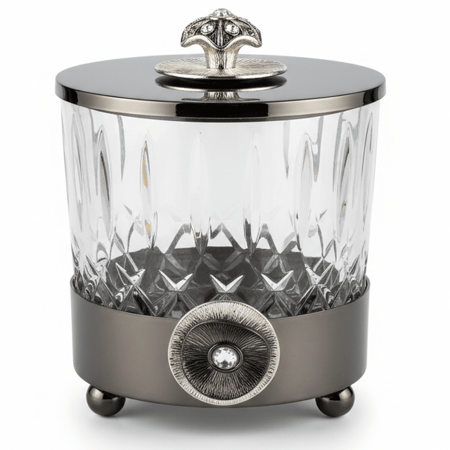 May Flower Luxury Black Metal & Glass Candy Pot with Elegant Lid – Decorative Sweet & Dates Jar 12×12 cm - Al Kabayel Discount CentreMay Flower Luxury Black Metal & Glass Candy Pot with Elegant Lid – Decorative Sweet & Dates Jar 12×12 cmJars & Food SaversMAY FLOWERAl Kabayel Discount Centre