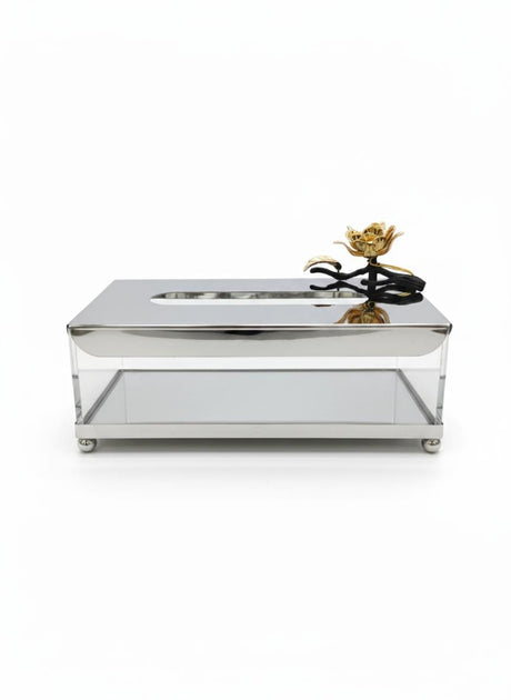MAY FLOWER Luxury Metallic Tissue Box – Silver with Gold Finish Elegant Design – Stylish Tissue Holder for Living Room, Office, or Vanity Table - Al Kabayel Discount CentreMAY FLOWER Luxury Metallic Tissue Box – Silver with Gold Finish Elegant Design – Stylish Tissue Holder for Living Room, Office, or Vanity TableHome Décor AccentsMAY FLOWERAl Kabayel Discount Centre