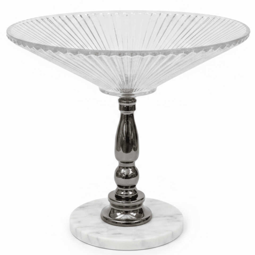 May Flower Round Glass Fruit Bowl with Marble Ceramic Base | 30×30 cm | Premium Home Centerpiece Description: - Al Kabayel Discount CentreMay Flower Round Glass Fruit Bowl with Marble Ceramic Base | 30×30 cm | Premium Home Centerpiece Description:BowlsMAY FLOWERAl Kabayel Discount Centre