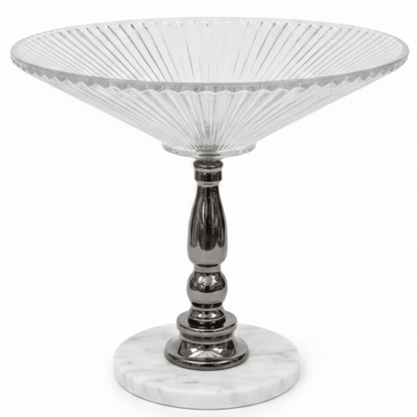 May Flower Round Glass Fruit Bowl with Marble Ceramic Base | 30×30 cm | Premium Home Centerpiece Description: - Al Kabayel Discount CentreMay Flower Round Glass Fruit Bowl with Marble Ceramic Base | 30×30 cm | Premium Home Centerpiece Description:BowlsMAY FLOWERAl Kabayel Discount Centre