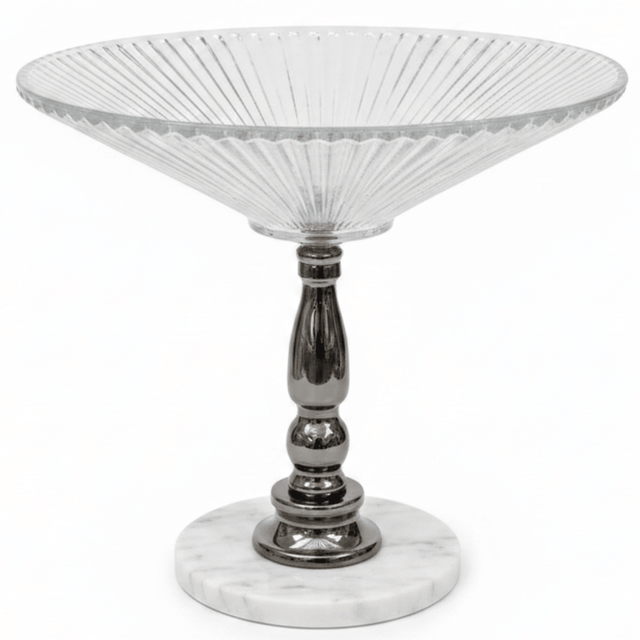 May Flower Round Glass Fruit Bowl with Marble Ceramic Base | 30×30 cm | Premium Home Centerpiece Description: - Al Kabayel Discount CentreMay Flower Round Glass Fruit Bowl with Marble Ceramic Base | 30×30 cm | Premium Home Centerpiece Description:BowlsMAY FLOWERAl Kabayel Discount Centre