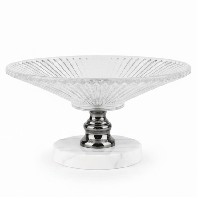May Flower Round Glass Fruit Bowl with White Marble Base | 20×12 cm - Al Kabayel Discount CentreMay Flower Round Glass Fruit Bowl with White Marble Base | 20×12 cmBowlsMAY FLOWERAl Kabayel Discount Centre