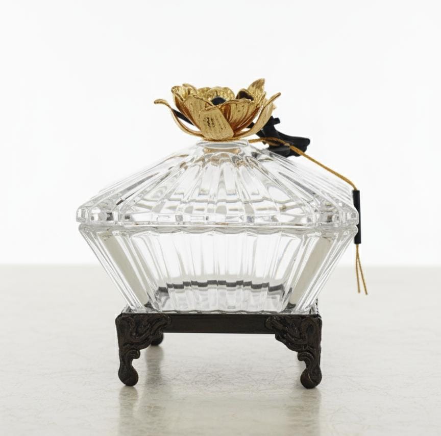 MAY FLOWER Small Crystal Candy Pot with Black and Gold Metal Holder – Elegant Decorative Jar for Dry Fruits, Chocolates, and Sweets – Perfect Gift Item 17x12 cm - Al Kabayel Discount CentreMAY FLOWER Small Crystal Candy Pot with Black and Gold Metal Holder – Elegant Decorative Jar for Dry Fruits, Chocolates, and Sweets – Perfect Gift Item 17x12 cmJars & Food SaversMAY FLOWERAl Kabayel Discount Centre