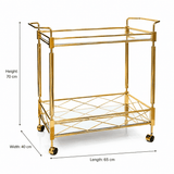 MayFlower 2-Tier Gold Metal & Glass Serving Trolley | Luxury Cart with Diamond Lattice Shelf & Caster Wheels | 70×65×40 cm | - Al Kabayel Discount CentreMayFlower 2-Tier Gold Metal & Glass Serving Trolley | Luxury Cart with Diamond Lattice Shelf & Caster Wheels | 70×65×40 cm |Organizers & AccessoriesMAYFLOWERAl Kabayel Discount Centre