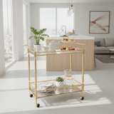 MayFlower 2-Tier Gold Metal & Glass Serving Trolley | Luxury Cart with Diamond Lattice Shelf & Caster Wheels | 70×65×40 cm | - Al Kabayel Discount CentreMayFlower 2-Tier Gold Metal & Glass Serving Trolley | Luxury Cart with Diamond Lattice Shelf & Caster Wheels | 70×65×40 cm |Organizers & AccessoriesMAYFLOWERAl Kabayel Discount Centre