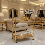 MayFlower 2-Tier Gold Metal & Glass Serving Trolley | Luxury Cart with Diamond Lattice Shelf & Caster Wheels | 70×65×40 cm | - Al Kabayel Discount CentreMayFlower 2-Tier Gold Metal & Glass Serving Trolley | Luxury Cart with Diamond Lattice Shelf & Caster Wheels | 70×65×40 cm |Organizers & AccessoriesMAYFLOWERAl Kabayel Discount Centre