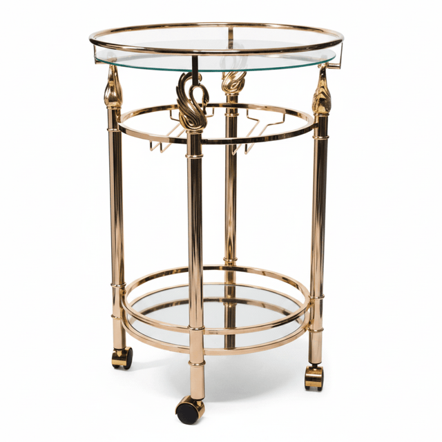 MayFlower 2-Tier Rose Gold Metal & Glass Serving Trolley with Swan Ornament | Rolling Bar Cart | Wine Glass Holder | 83*57cm | - Al Kabayel Discount CentreMayFlower 2-Tier Rose Gold Metal & Glass Serving Trolley with Swan Ornament | Rolling Bar Cart | Wine Glass Holder | 83*57cm |Organizers & AccessoriesMAYFLOWERAl Kabayel Discount Centre