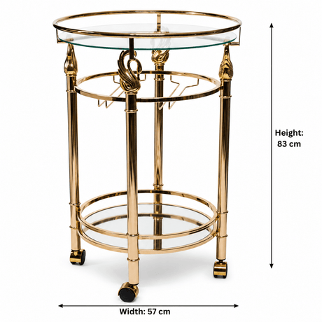 MayFlower 2-Tier Rose Gold Metal & Glass Serving Trolley with Swan Ornament | Rolling Bar Cart | Wine Glass Holder | 83*57cm | - Al Kabayel Discount CentreMayFlower 2-Tier Rose Gold Metal & Glass Serving Trolley with Swan Ornament | Rolling Bar Cart | Wine Glass Holder | 83*57cm |Organizers & AccessoriesMAYFLOWERAl Kabayel Discount Centre