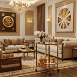 MayFlower 2-Tier Round Gold Metal & Glass Serving Trolley | Cart with Geometric Diamond Design &amp; Swivel Caster Wheels | 67×48 cm | Luxury Home &amp; Majlis Decor - Al Kabayel Discount CentreMayFlower 2-Tier Round Gold Metal & Glass Serving Trolley | Cart with Geometric Diamond Design &amp; Swivel Caster Wheels | 67×48 cm | Luxury Home &amp; Majlis DecorOrganizers & AccessoriesMAYFLOWERAl Kabayel Discount Centre