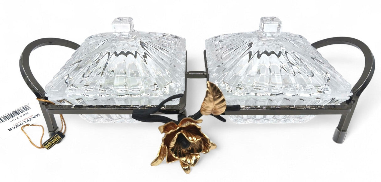 Mayflower 2Pcs Glass Candy Pot With Lid With Chrome Stand - Al Kabayel Discount CentreMayflower 2Pcs Glass Candy Pot With Lid With Chrome StandBowlsMAYFLOWERAl Kabayel Discount Centre