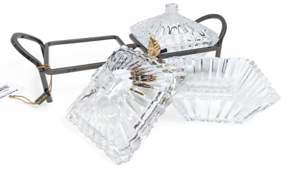 Mayflower 2Pcs Glass Candy Pot With Lid With Chrome Stand - Al Kabayel Discount CentreMayflower 2Pcs Glass Candy Pot With Lid With Chrome StandBowlsMAYFLOWERAl Kabayel Discount Centre