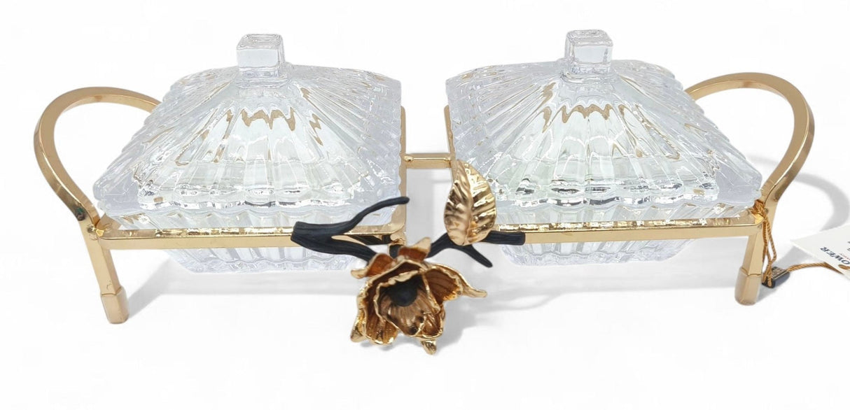 Mayflower 2Pcs Glass Candy Pot With Lid With Golden Stand - Al Kabayel Discount CentreMayflower 2Pcs Glass Candy Pot With Lid With Golden StandBowlsMAYFLOWERAl Kabayel Discount Centre