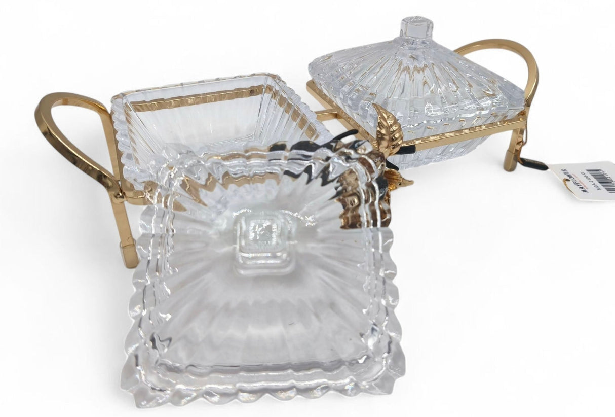 Mayflower 2Pcs Glass Candy Pot With Lid With Golden Stand - Al Kabayel Discount CentreMayflower 2Pcs Glass Candy Pot With Lid With Golden StandBowlsMAYFLOWERAl Kabayel Discount Centre