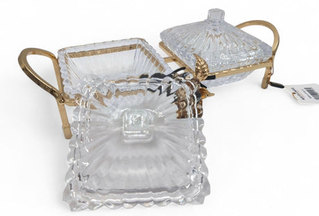 Mayflower 2Pcs Glass Candy Pot With Lid With Golden Stand - Al Kabayel Discount CentreMayflower 2Pcs Glass Candy Pot With Lid With Golden StandBowlsMAYFLOWERAl Kabayel Discount Centre