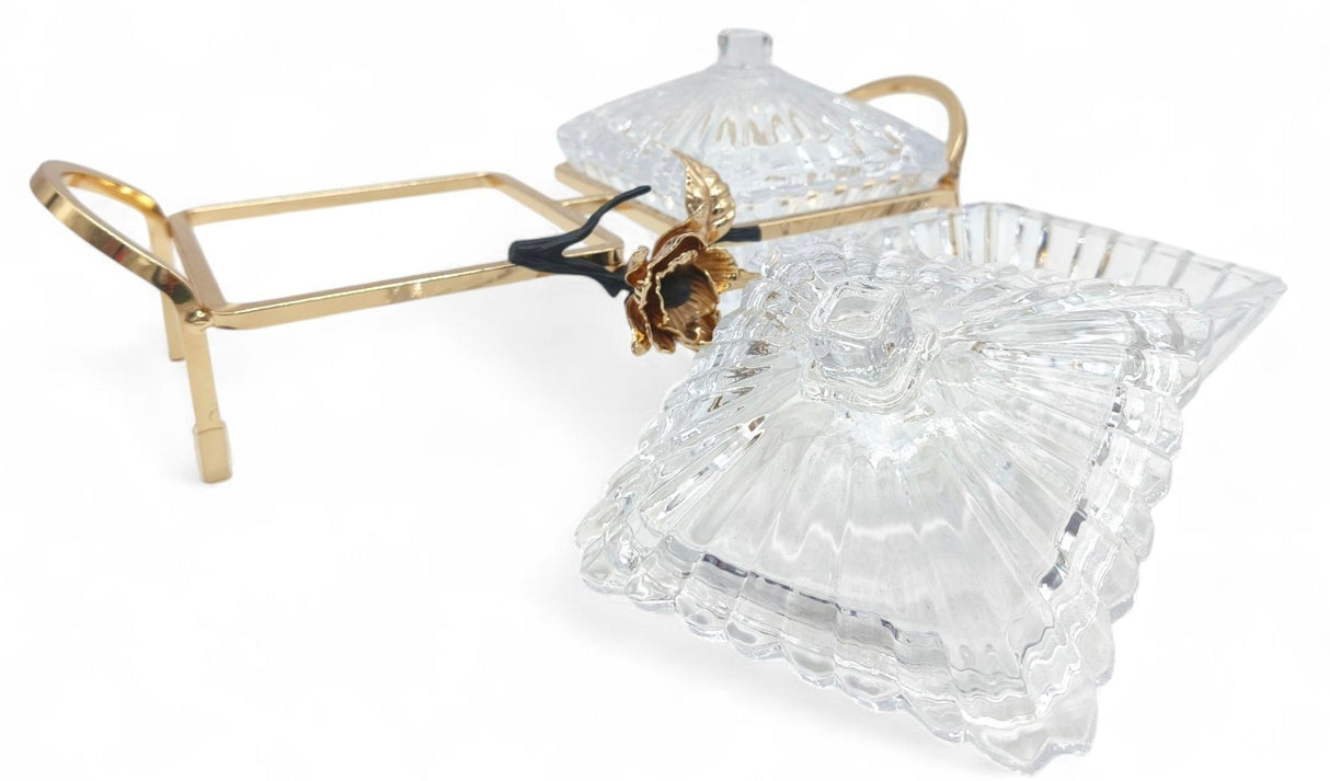 Mayflower 2Pcs Glass Candy Pot With Lid With Golden Stand - Al Kabayel Discount CentreMayflower 2Pcs Glass Candy Pot With Lid With Golden StandBowlsMAYFLOWERAl Kabayel Discount Centre