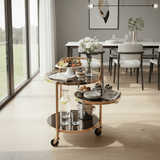 MayFlower 3-Tier Rose Gold Metal & Smoked Glass Serving Trolley with Castor Wheels | Luxury Cart for Living Room, Majlis & Dining | 60×54×44 cm | - Al Kabayel Discount CentreMayFlower 3-Tier Rose Gold Metal & Smoked Glass Serving Trolley with Castor Wheels | Luxury Cart for Living Room, Majlis & Dining | 60×54×44 cm |Organizers & AccessoriesMAYFLOWERAl Kabayel Discount Centre