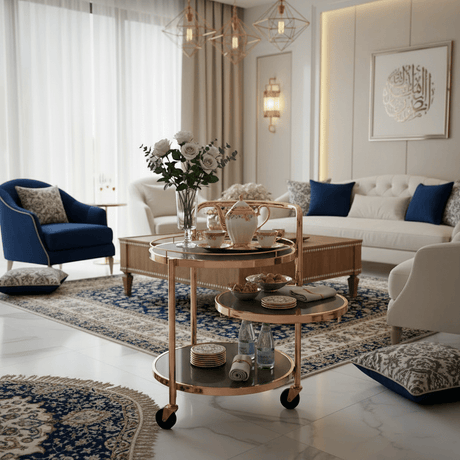 MayFlower 3-Tier Rose Gold Metal & Smoked Glass Serving Trolley with Castor Wheels | Luxury Cart for Living Room, Majlis & Dining | 60×54×44 cm | - Al Kabayel Discount CentreMayFlower 3-Tier Rose Gold Metal & Smoked Glass Serving Trolley with Castor Wheels | Luxury Cart for Living Room, Majlis & Dining | 60×54×44 cm |Organizers & AccessoriesMAYFLOWERAl Kabayel Discount Centre
