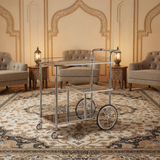 MayFlower 3-Tier Silver Chrome Metal & Clear Glass Serving Trolley Bar Cart | Rolling Hospitality Cart with Spoked Wheels | 77cm × 75cm × 40cm | - Al Kabayel Discount CentreMayFlower 3-Tier Silver Chrome Metal & Clear Glass Serving Trolley Bar Cart | Rolling Hospitality Cart with Spoked Wheels | 77cm × 75cm × 40cm |Organizers & AccessoriesMAYFLOWERAl Kabayel Discount Centre