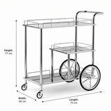 MayFlower 3-Tier Silver Chrome Metal & Clear Glass Serving Trolley Bar Cart | Rolling Hospitality Cart with Spoked Wheels | 77cm × 75cm × 40cm | - Al Kabayel Discount CentreMayFlower 3-Tier Silver Chrome Metal & Clear Glass Serving Trolley Bar Cart | Rolling Hospitality Cart with Spoked Wheels | 77cm × 75cm × 40cm |Organizers & AccessoriesMAYFLOWERAl Kabayel Discount Centre