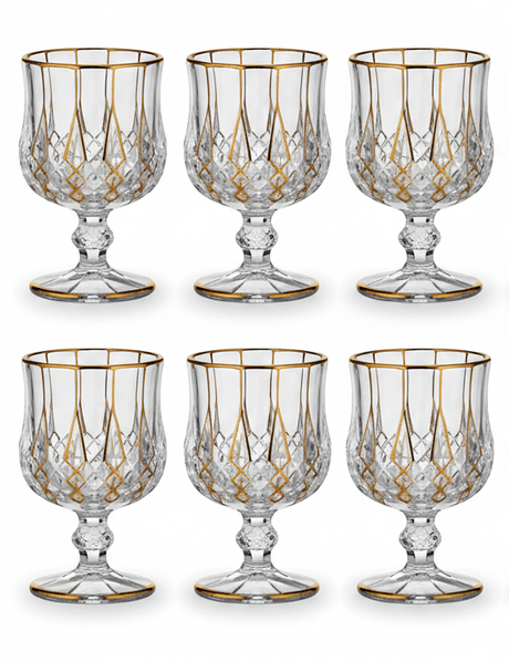 Mayflower 7 Pcs Crystal Glass Decanter Set – 1 Decanter & 6 Glasses - Gold Accent Diamond Cut - Al Kabayel Discount CentreMayflower 7 Pcs Crystal Glass Decanter Set – 1 Decanter & 6 Glasses - Gold Accent Diamond CutDrinkware SetsMAYFLOWERAl Kabayel Discount Centre