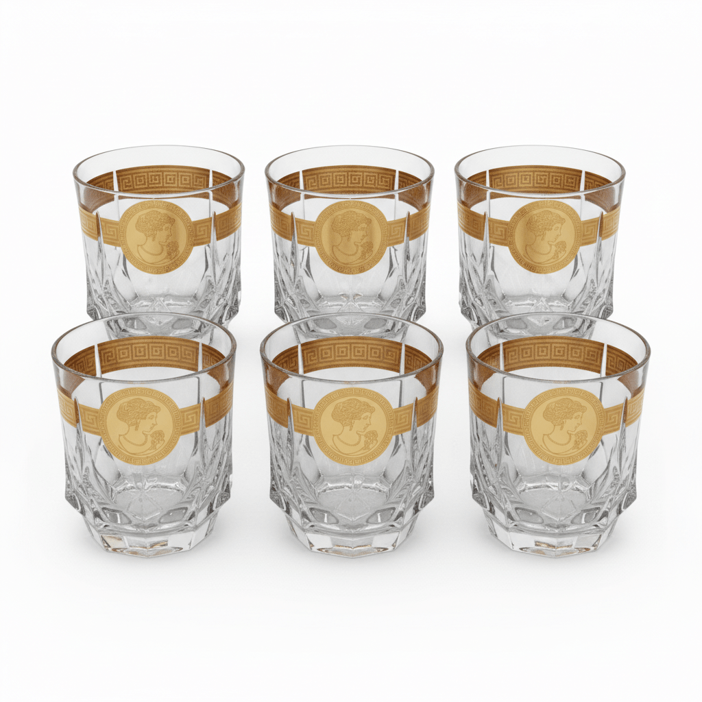 Mayflower 7-Piece Crystal Glass Decanter Set - 1 Decanter & 6 Glasses - Gold Medallion Edition - Al Kabayel Discount CentreMayflower 7-Piece Crystal Glass Decanter Set - 1 Decanter & 6 Glasses - Gold Medallion EditionDrinkware SetsMAYFLOWERAl Kabayel Discount Centre