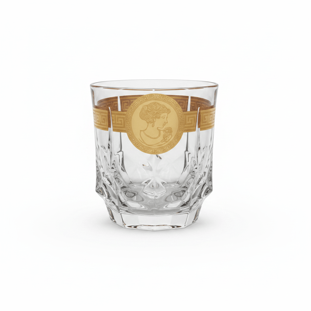 Mayflower 7-Piece Crystal Glass Decanter Set - 1 Decanter & 6 Glasses - Gold Medallion Edition - Al Kabayel Discount CentreMayflower 7-Piece Crystal Glass Decanter Set - 1 Decanter & 6 Glasses - Gold Medallion EditionDrinkware SetsMAYFLOWERAl Kabayel Discount Centre