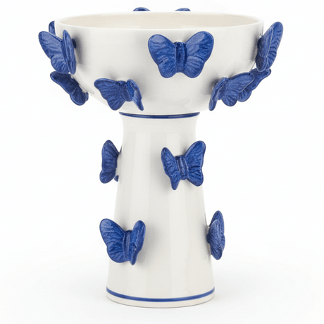 MayFlower Butterfly Bloom White Ceramic Footed Fruit Bowl with Blue Butterfly Design Decorative 25×18cm - Al Kabayel Discount CentreMayFlower Butterfly Bloom White Ceramic Footed Fruit Bowl with Blue Butterfly Design Decorative 25×18cmBowlsMAYFLOWERAl Kabayel Discount Centre