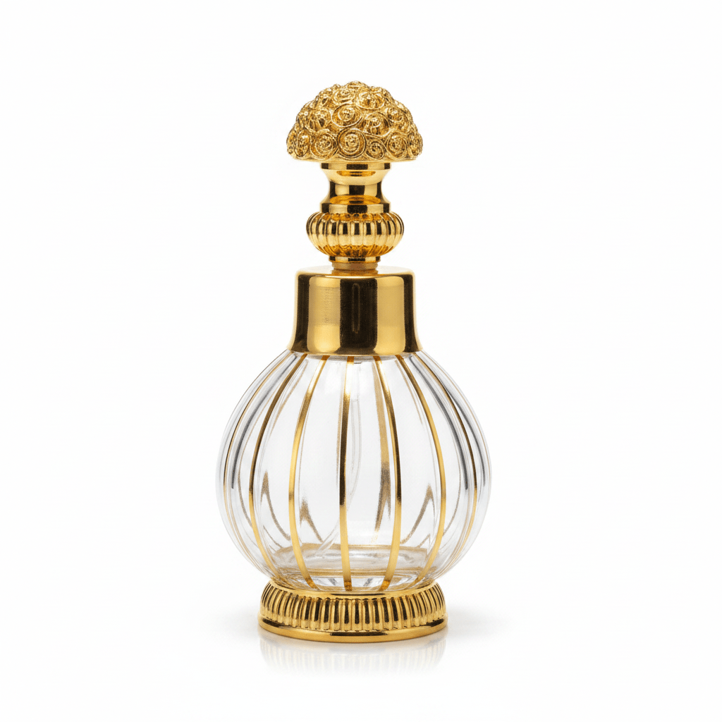 Mayflower Glass Perfume Bottle With Gold Filigree Rose Cap – 200ml - Al Kabayel Discount CentreMayflower Glass Perfume Bottle With Gold Filigree Rose Cap – 200mlPerfume BottlesMAYFLOWERAl Kabayel Discount Centre