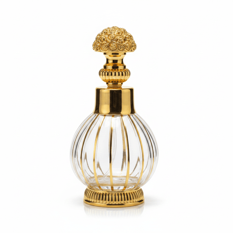 Mayflower Glass Perfume Bottle With Gold Filigree Rose Cap – 200ml - Al Kabayel Discount CentreMayflower Glass Perfume Bottle With Gold Filigree Rose Cap – 200mlPerfume BottlesMAYFLOWERAl Kabayel Discount Centre