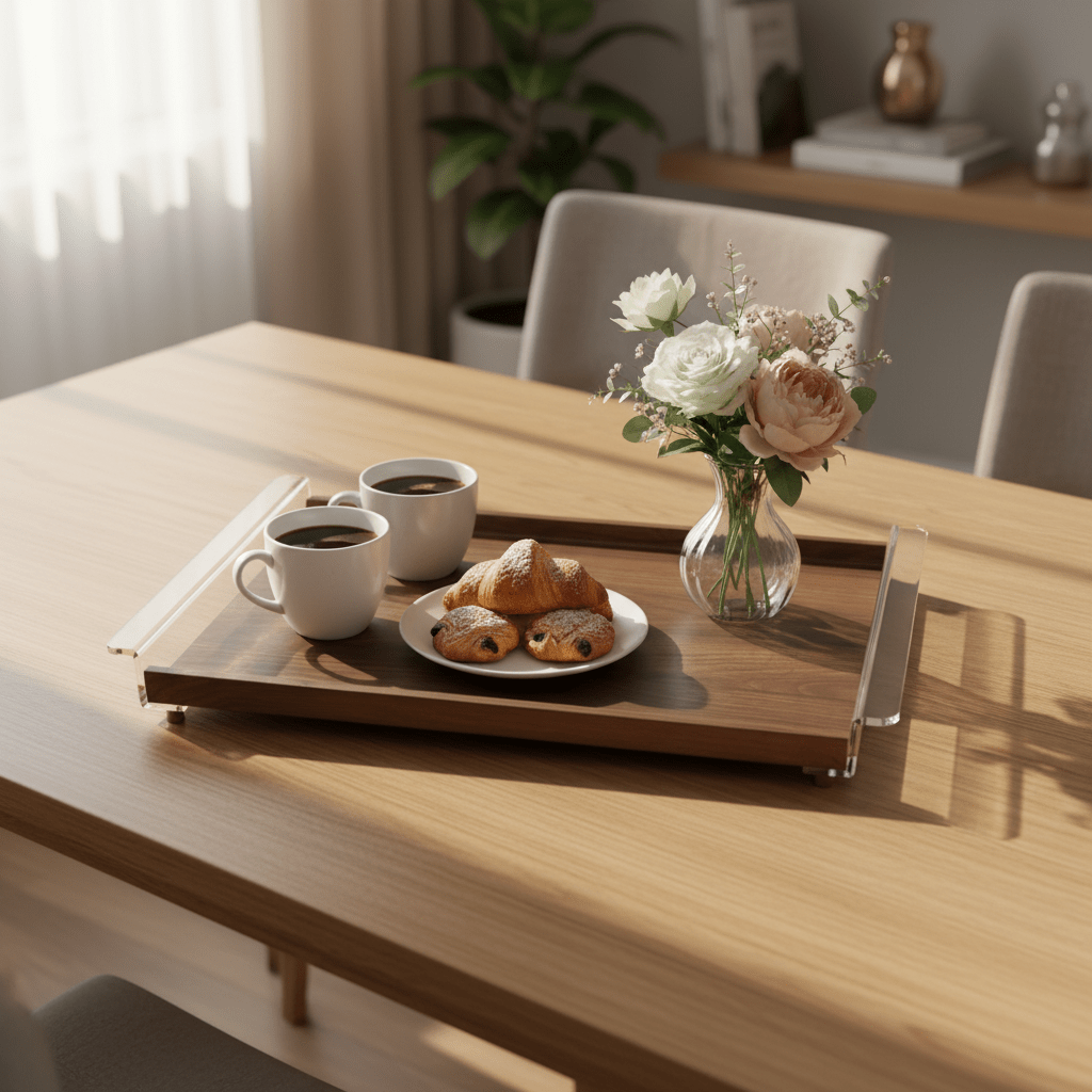 Mayflower Luxe Wooden Serving Tray with Acrylic Handle – 54×33 cm - Al Kabayel Discount CentreMayflower Luxe Wooden Serving Tray with Acrylic Handle – 54×33 cmServing TraysMAYFLOWERAl Kabayel Discount Centre