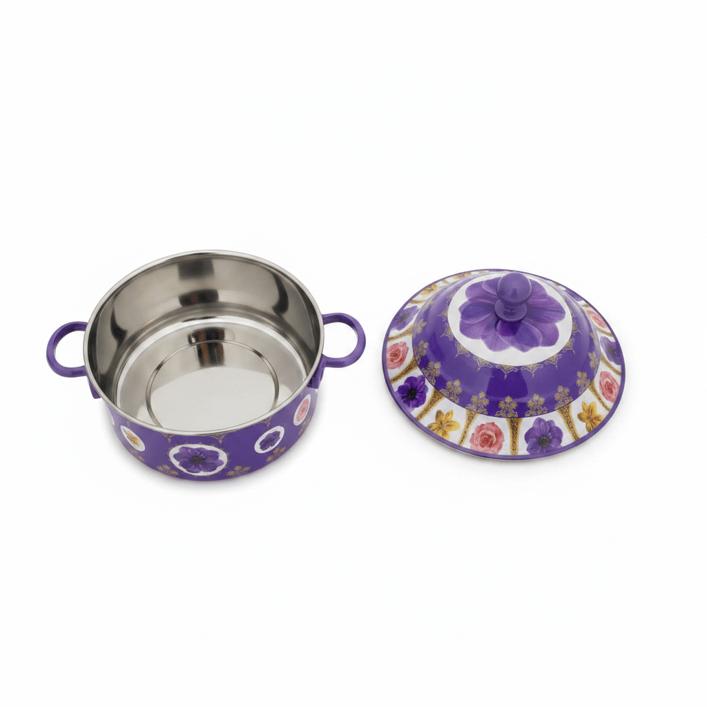 Mayflower Medium Size Stainless Steel Hotpot with Decorative Purple Flower Pattern Practical and Stylish 2500 ml - Al Kabayel Discount CentreMayflower Medium Size Stainless Steel Hotpot with Decorative Purple Flower Pattern Practical and Stylish 2500 mlCasserolesMAYFLOWERAl Kabayel Discount Centre