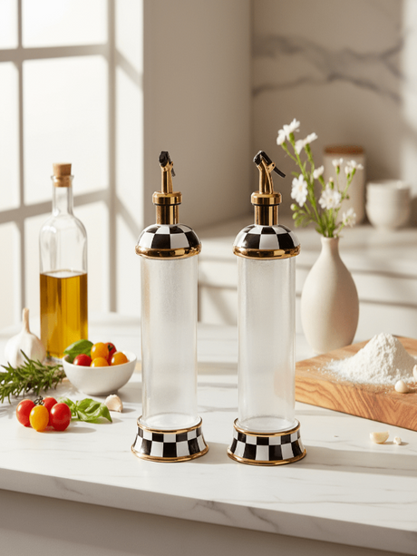 Mayflower Glass & Ceramic Oil Bottle Set – 2 Pieces, 28 × 10 cm, Black & White Kitchen Dispenser - Al Kabayel Discount CentreMayflower Glass & Ceramic Oil Bottle Set – 2 Pieces, 28 × 10 cm, Black & White Kitchen DispenserKitchen Utensils & GadgetsMAYFLOWERAl Kabayel Discount Centre
