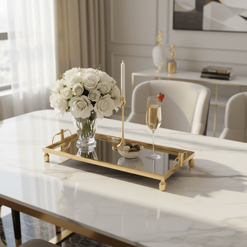 Mayflower Polished Gold-Plated Metal & Mirror Glass Rectangular Serving Tray 60×25cm / 90×25cm - Al Kabayel Discount CentreMayflower Polished Gold-Plated Metal & Mirror Glass Rectangular Serving Tray 60×25cm / 90×25cmServing TraysMAYFLOWERAl Kabayel Discount Centre