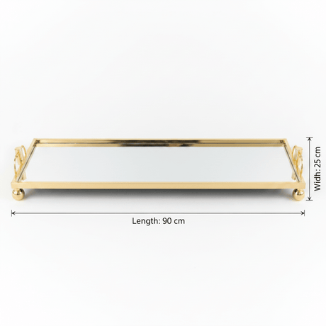 Mayflower Polished Gold-Plated Metal & Mirror Glass Rectangular Serving Tray 60×25cm / 90×25cm - Al Kabayel Discount CentreMayflower Polished Gold-Plated Metal & Mirror Glass Rectangular Serving Tray 60×25cm / 90×25cmServing TraysMAYFLOWERAl Kabayel Discount Centre