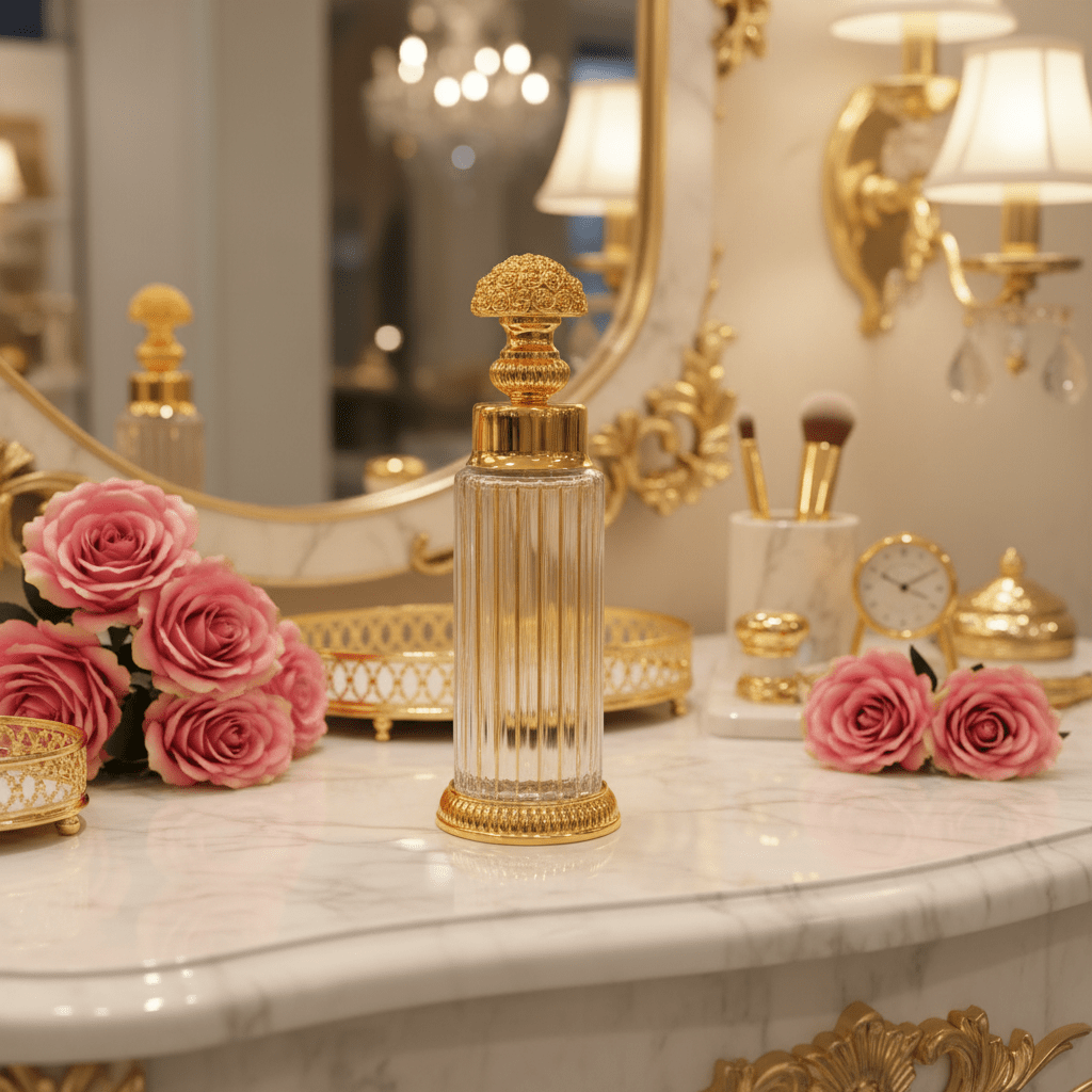 Mayflower Ribbed Crystal Glass Perfume Bottle with Ornate Gold Metal Base — 250ml - Al Kabayel Discount CentreMayflower Ribbed Crystal Glass Perfume Bottle with Ornate Gold Metal Base — 250mlPerfume BottlesMAYFLOWERAl Kabayel Discount Centre