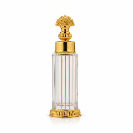 Mayflower Ribbed Crystal Glass Perfume Bottle with Ornate Gold Metal Base — 250ml - Al Kabayel Discount CentreMayflower Ribbed Crystal Glass Perfume Bottle with Ornate Gold Metal Base — 250mlPerfume BottlesMAYFLOWERAl Kabayel Discount Centre
