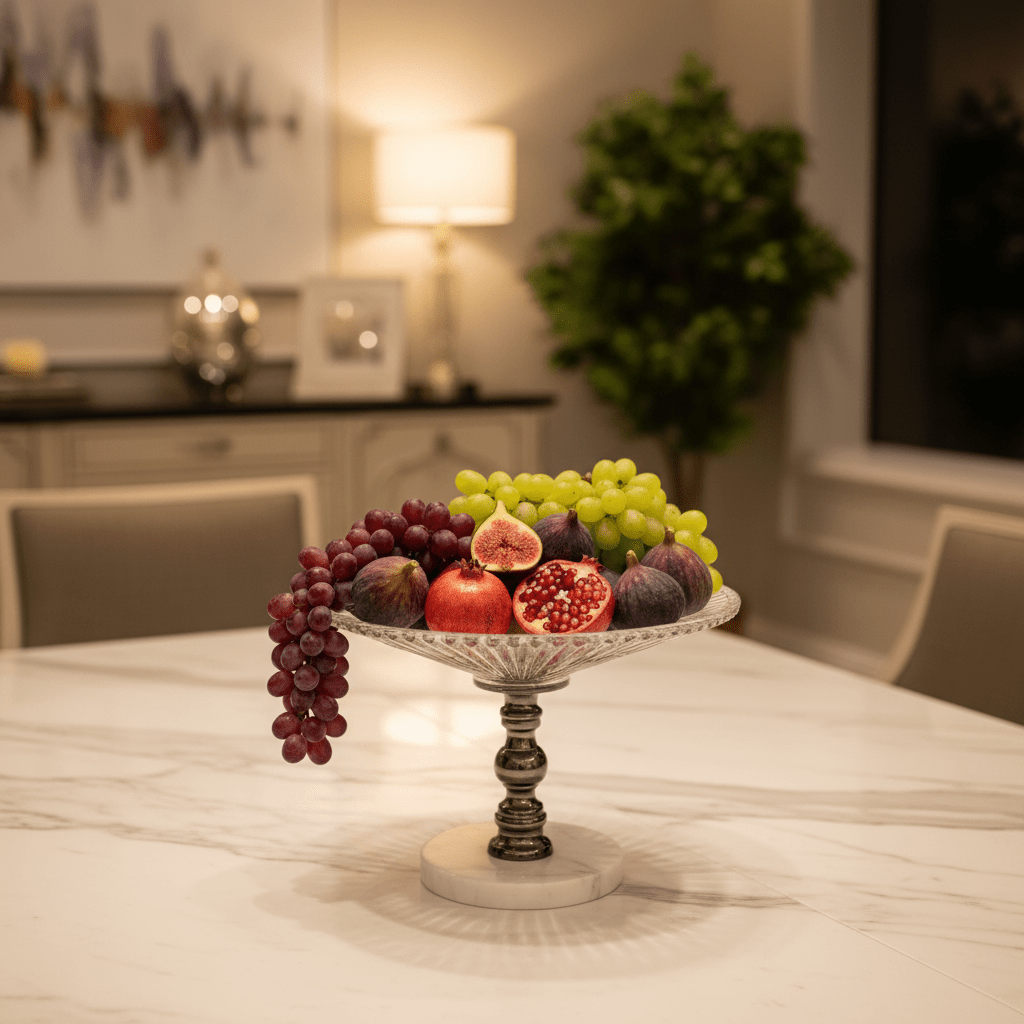 Mayflower Round Glass Fruit Bowl with White Marble Base | 24×18 cm - Al Kabayel Discount CentreMayflower Round Glass Fruit Bowl with White Marble Base | 24×18 cmBowlsMAY FLOWERAl Kabayel Discount Centre