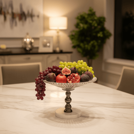 Mayflower Round Glass Fruit Bowl with White Marble Base | 24×18 cm - Al Kabayel Discount CentreMayflower Round Glass Fruit Bowl with White Marble Base | 24×18 cmBowlsMAY FLOWERAl Kabayel Discount Centre