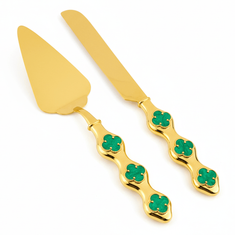 MayFlower Stainless Steel Gold Green Floral Handle Cake Server Knife Set Elegant Cake Cutting Set for Weddings and Celebrations – 2 Pieces 28 cm - Al Kabayel Discount CentreMayFlower Stainless Steel Gold Green Floral Handle Cake Server Knife Set Elegant Cake Cutting Set for Weddings and Celebrations – 2 Pieces 28 cmKnife & Knife SetsMAYFLOWERAl Kabayel Discount Centre