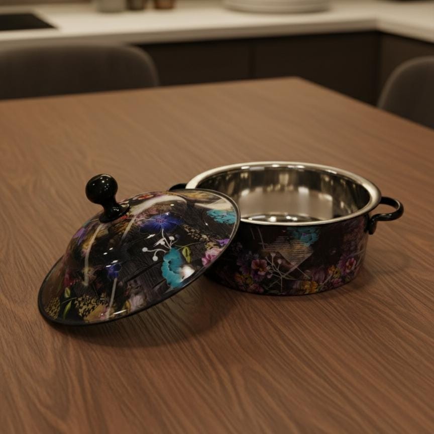 MayFlower Stainless Steel Hot Pot 1500ml – Black Floral Design, Compact Insulated Casserole Bowl - Al Kabayel Discount CentreMayFlower Stainless Steel Hot Pot 1500ml – Black Floral Design, Compact Insulated Casserole BowlCasserolesMAYFLOWERAl Kabayel Discount Centre