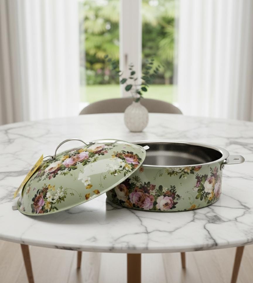 MayFlower Stainless Steel Hot Pot 5000ml – Pista Green Floral Pattern, Large Capacity Food Warmer - Al Kabayel Discount CentreMayFlower Stainless Steel Hot Pot 5000ml – Pista Green Floral Pattern, Large Capacity Food WarmerCasserolesMAYFLOWERAl Kabayel Discount Centre