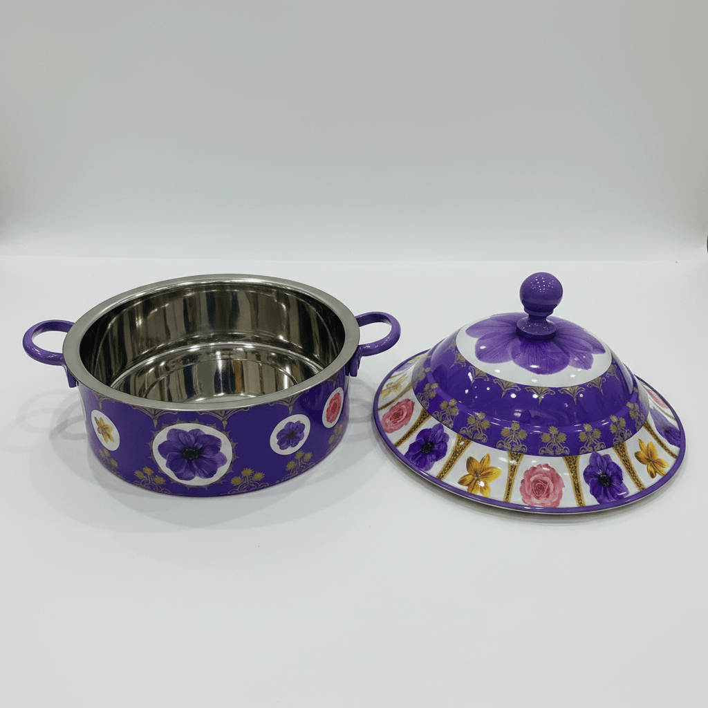 Mayflower Stainless Steel Insulated Hotpot with Elegant Purple Floral Design Ideal for Large Family Meals 5000 ml - Al Kabayel Discount CentreMayflower Stainless Steel Insulated Hotpot with Elegant Purple Floral Design Ideal for Large Family Meals 5000 mlCasserolesMAYFLOWERAl Kabayel Discount Centre