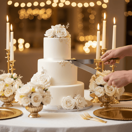 MayFlower Stainless Steel Silver with Gold Handle Cake Server Set Stylish Cake Cutting and Serving Set for Special Occasions – 2 Pieces 28 cm - Al Kabayel Discount CentreMayFlower Stainless Steel Silver with Gold Handle Cake Server Set Stylish Cake Cutting and Serving Set for Special Occasions – 2 Pieces 28 cmKnife & Knife SetsMAYFLOWERAl Kabayel Discount Centre