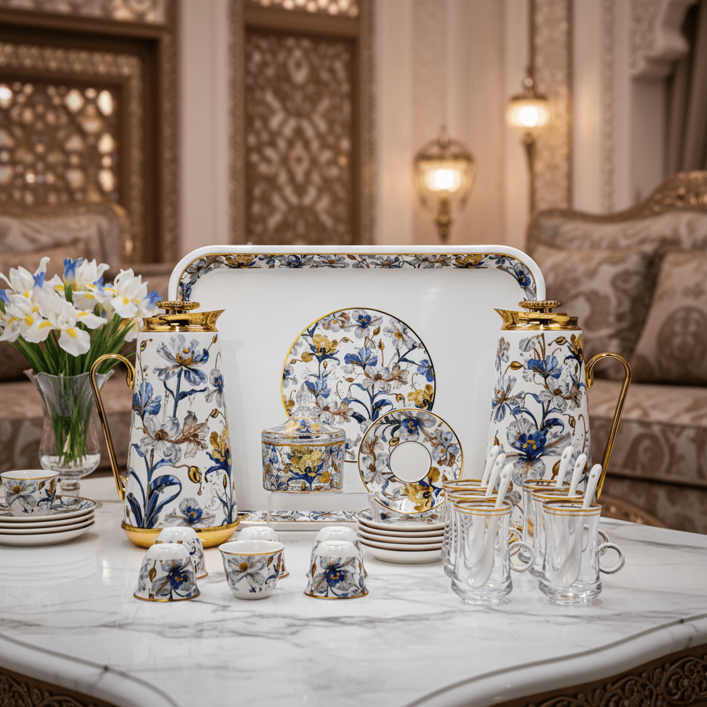 Mayflower White & Gold Elegant 29 - Piece Tea and Coffee Set with Blue Blossom Flower Design - Al Kabayel Discount CentreMayflower White & Gold Elegant 29 - Piece Tea and Coffee Set with Blue Blossom Flower DesignTea SetsMAYFLOWERAl Kabayel Discount Centre